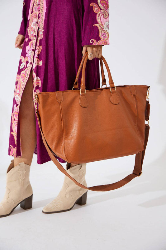 Vegan PU Leather Los Angeles Oversized Tote Bag - Tan