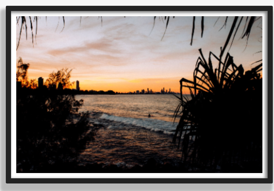 Burleigh Sunset – Black Framed Print (75x50cm)