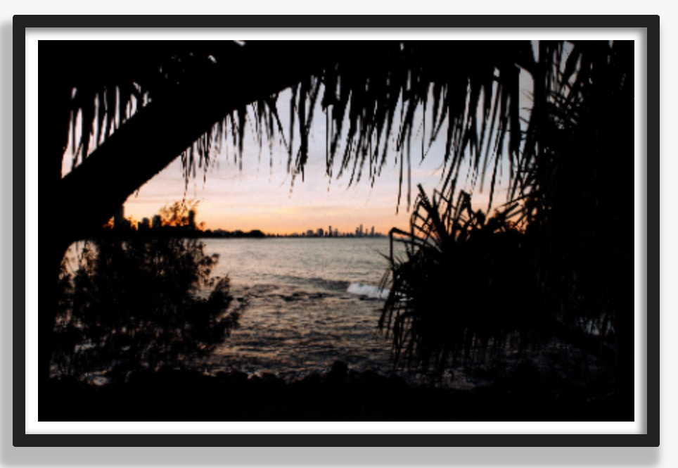 Framed by Nature – Burleigh Sunset Print (75x50cm, Black Frame)