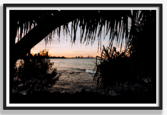 Framed by Nature – Burleigh Sunset Print (75x50cm, Black Frame)