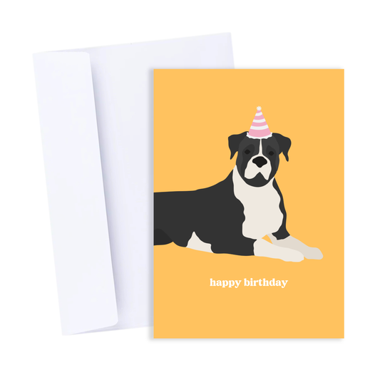 Boxer Dog Happy Birthday Card - Funny Quirky Bday Card